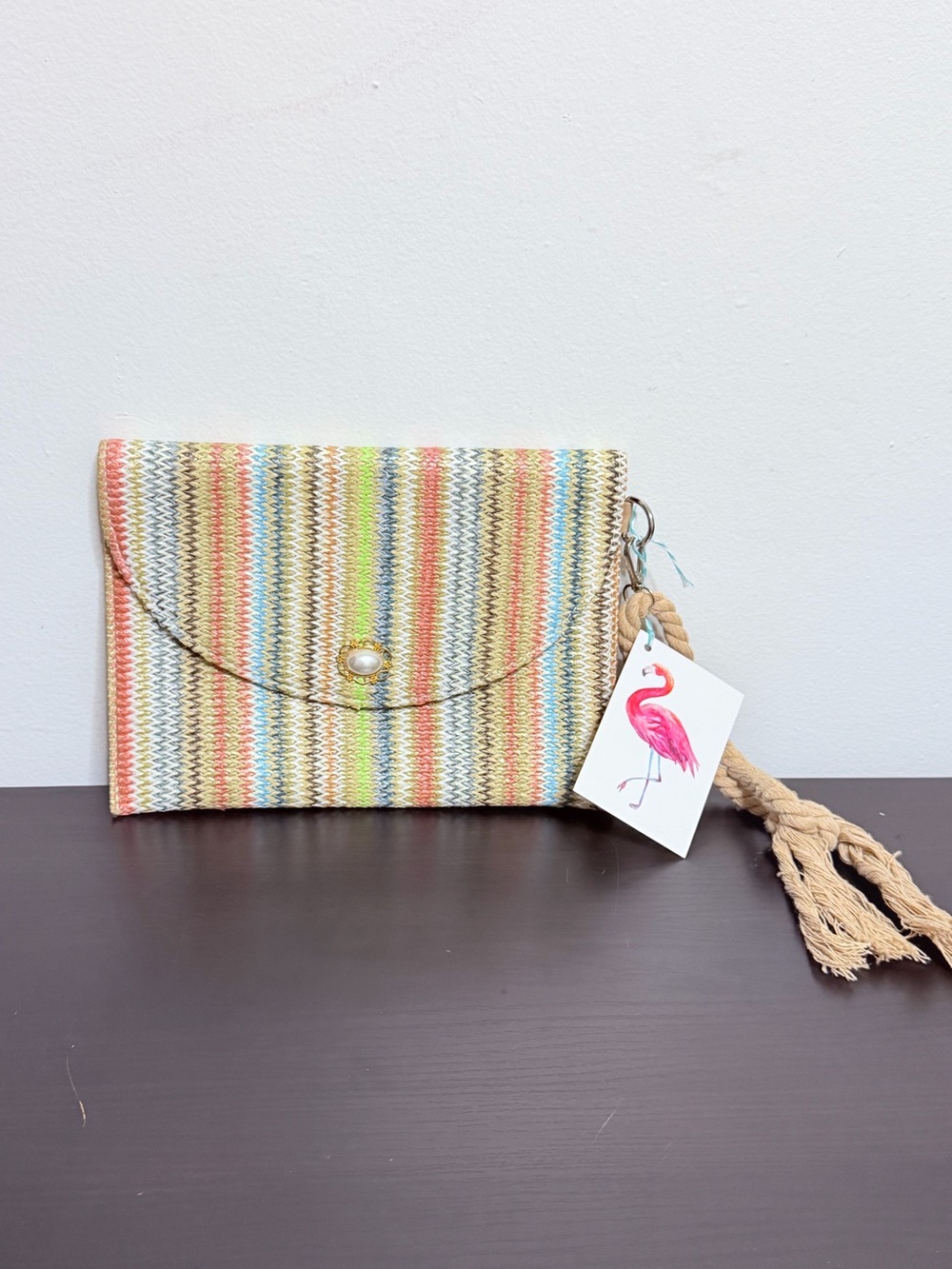 Woven Multicolor Stripe Wristlet Clutch - Beach-Inspired Summer Bag